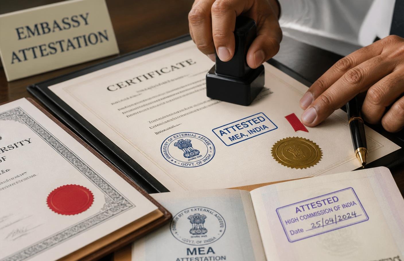 MEA attestation stamps on Indian certificate